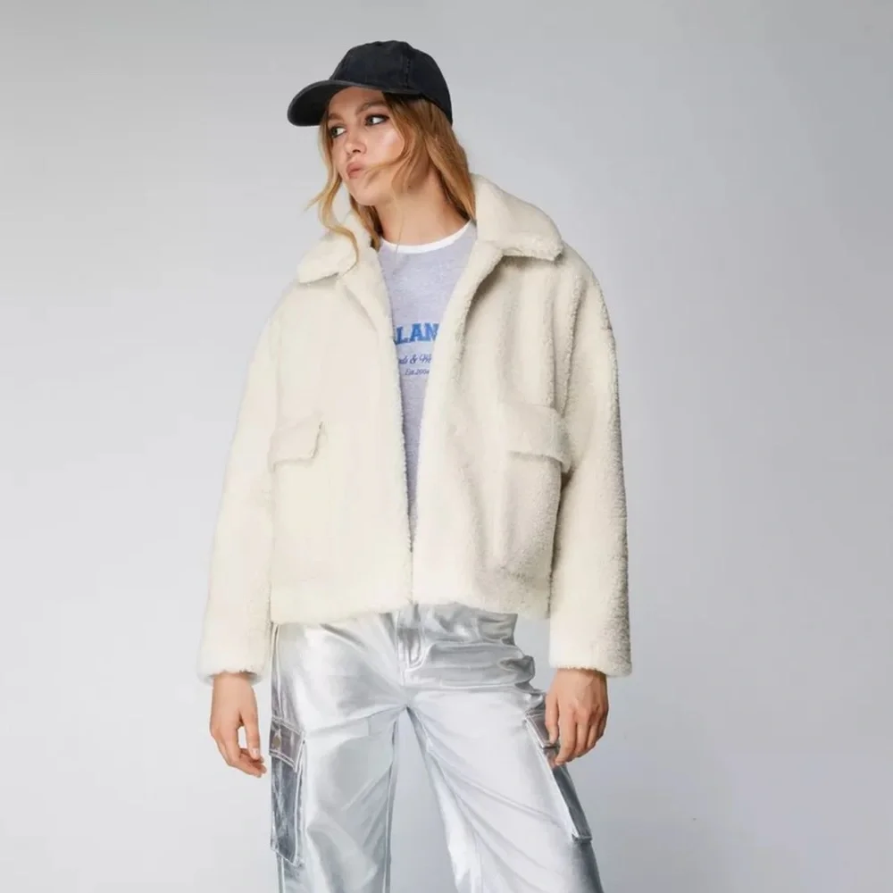New Nasty Gal Petite Curly Borg Oversized Sherpa Trucker Jacket. NWT